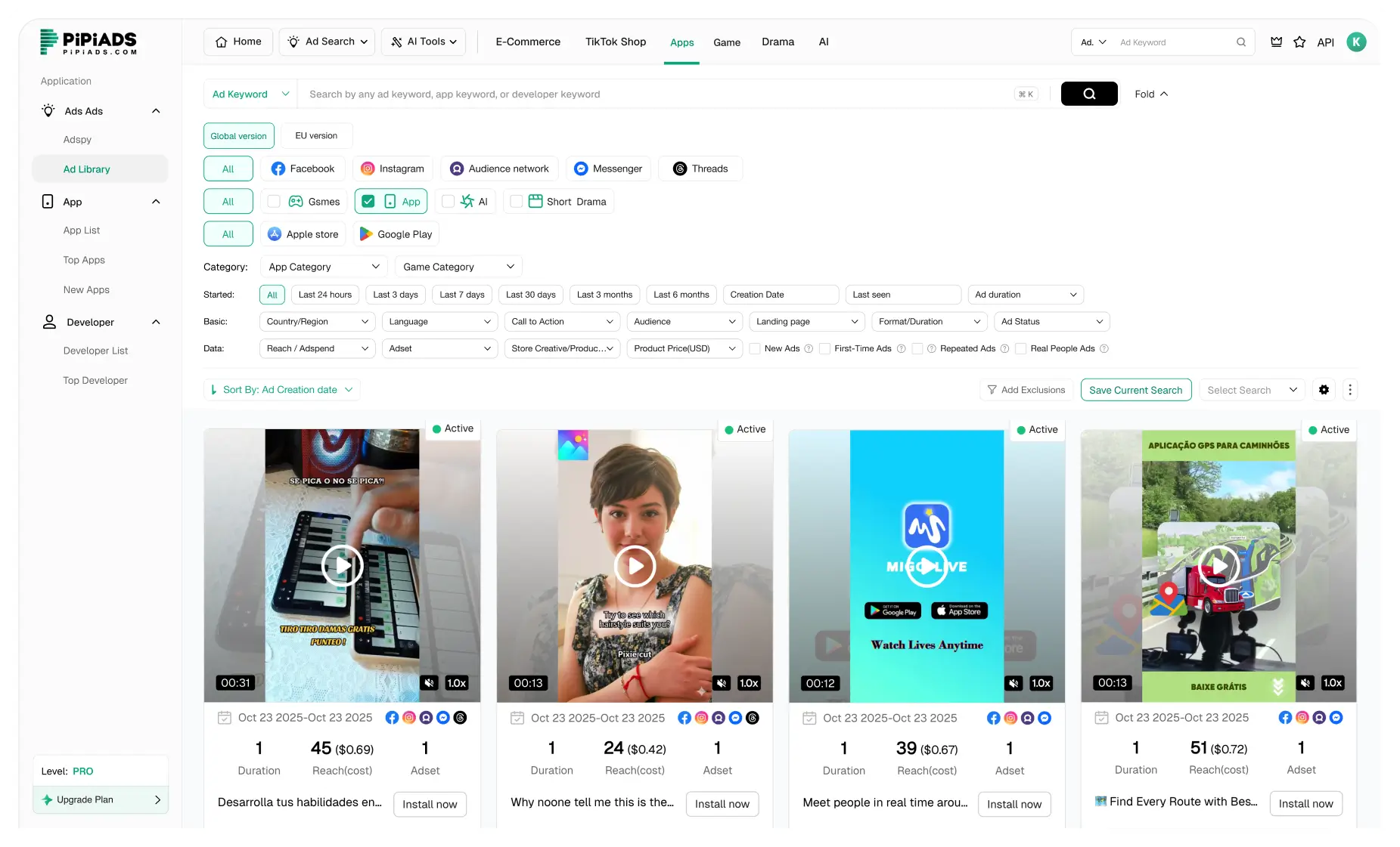 Tutti gli annunci di app Meta