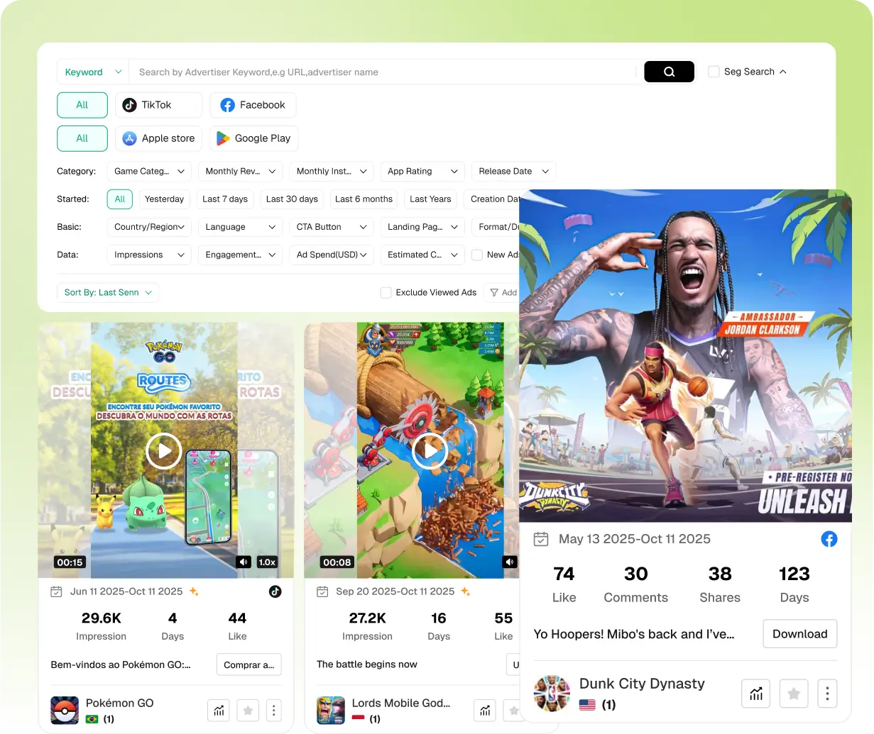 Trova giochi popolari tramite i dati pubblicitari