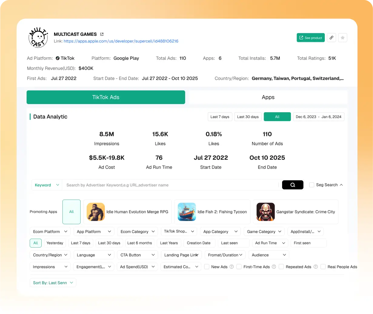 Ottieni report di analisi sui giochi degli sviluppatori