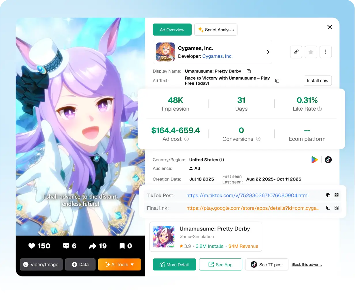 Analizza le spese pubblicitarie e la performance di conversione dei giochi